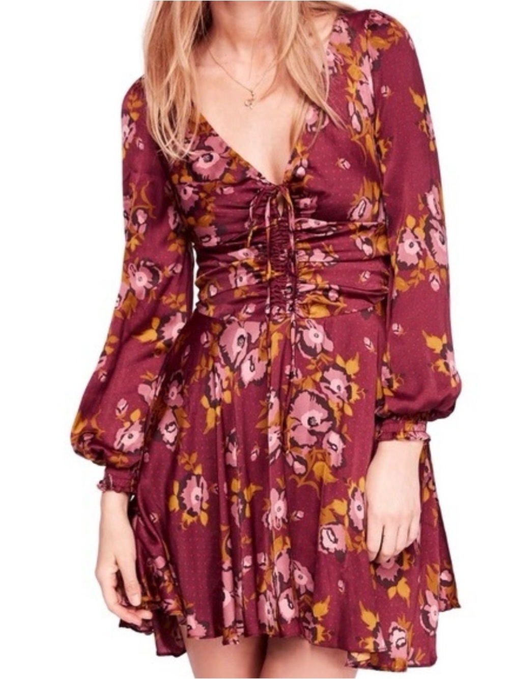 Free People Morning Light Mini Dress Size 8 Purple Floral NWT Flaw